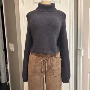 Bella + Moe Open Back Lace-Up Cropped Knit Turtleneck Sweater Size S